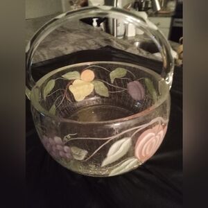 Vintage Fruit Crackle Glass Hand Painted Basket